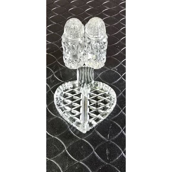 Cut Crystal Heart Salt and Pepper Shakers-Rare - Picture 7 of 11